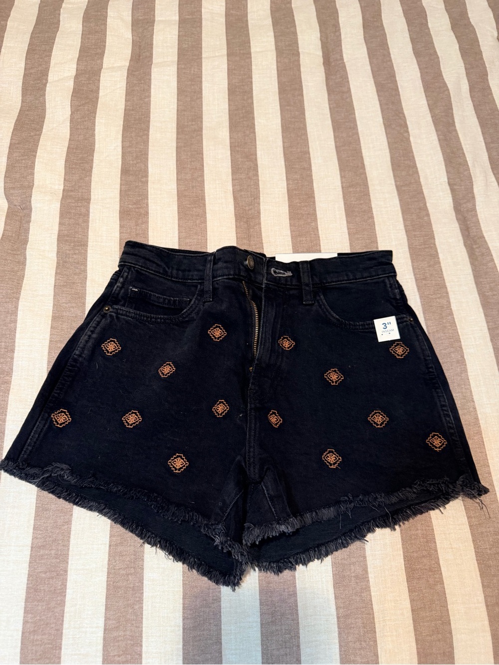 Embroidered Black Denim High-Rise Women's Shorts
